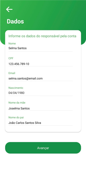 Tela do app Mapipay — passo 11: Dados responsável legal