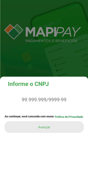 Tela do app Mapipay — passo 2: Abrir conta