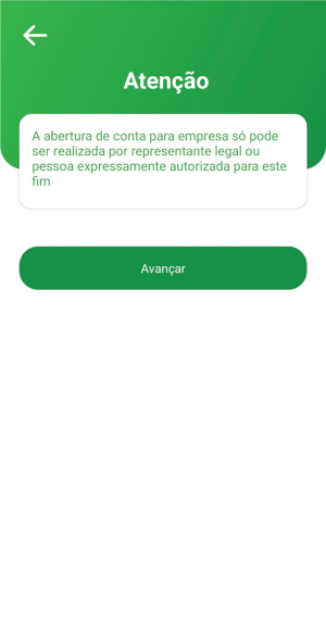 Tela do app Mapipay — passo 3: Aviso de atenção "representante legal"