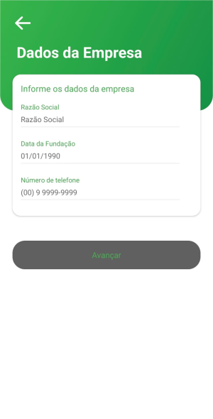 Tela do app Mapipay — passo 4: Dados da empresa